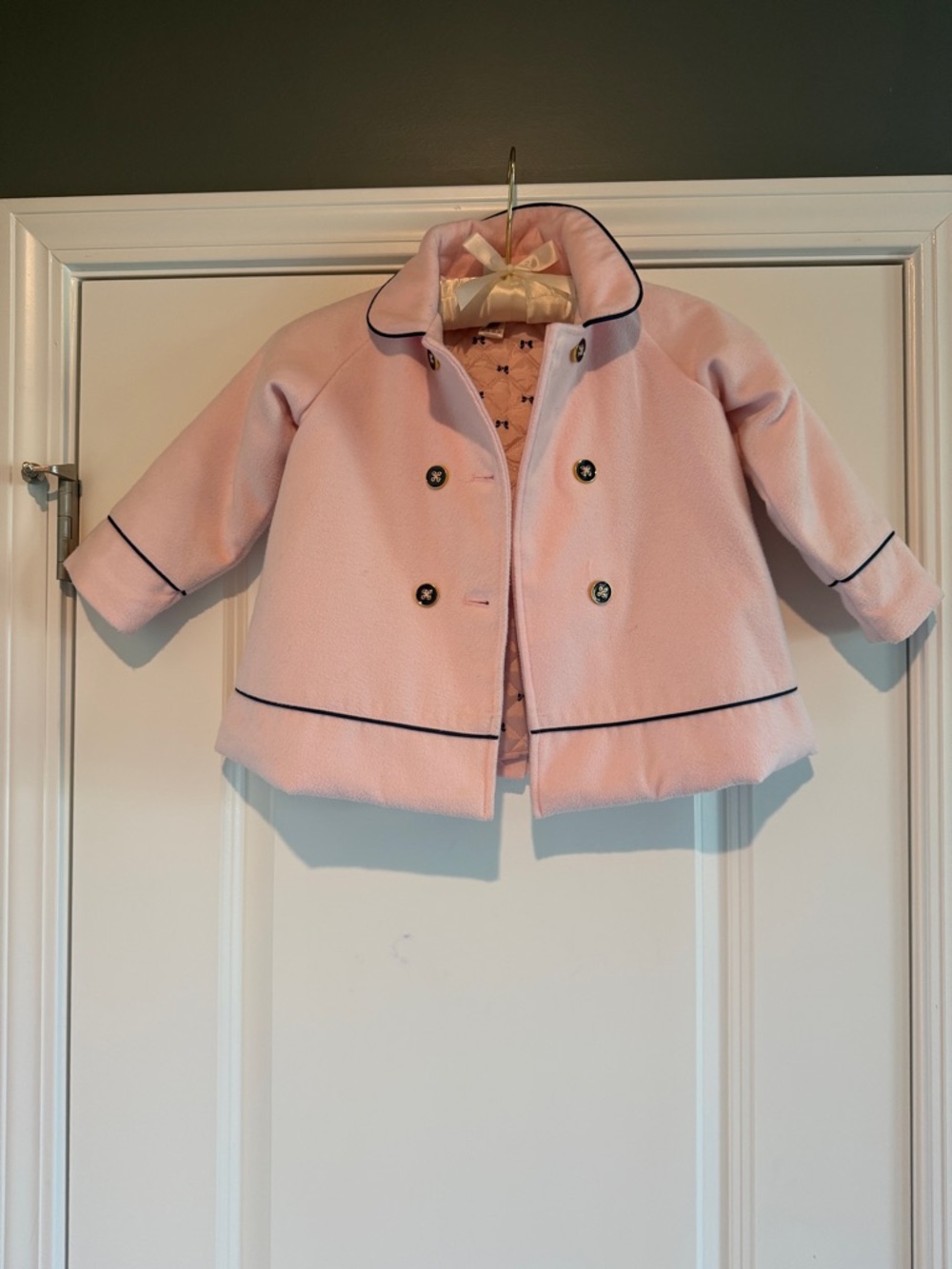 Little Me Pink Peacoat with Navy Trim